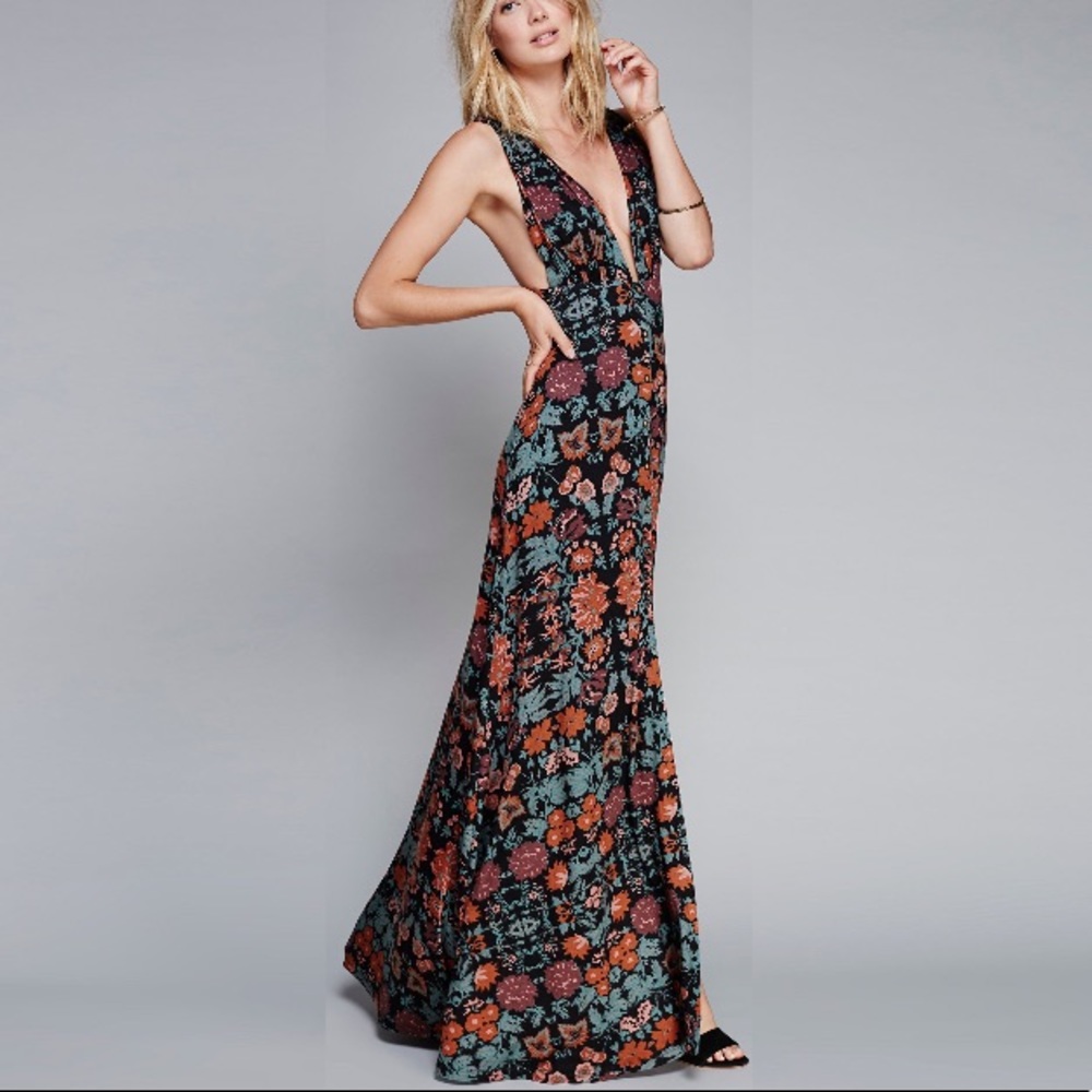 Floral Plunge Maxi DRESS Buttondown Other Days NEW - Picture 2 of 3